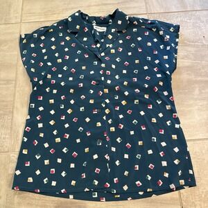 Vintage LIBERTY HOUSE Womens‎ Cap Sleeve Blue Collared 90s Retro Colorblock M